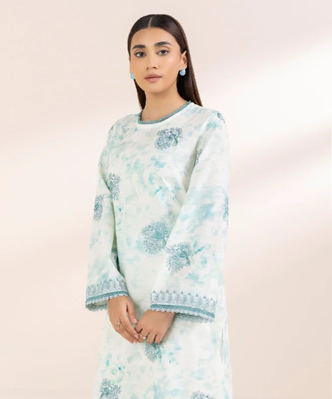 Embroidered Light Khaddar Shirt-- Solid Color Striped Floral