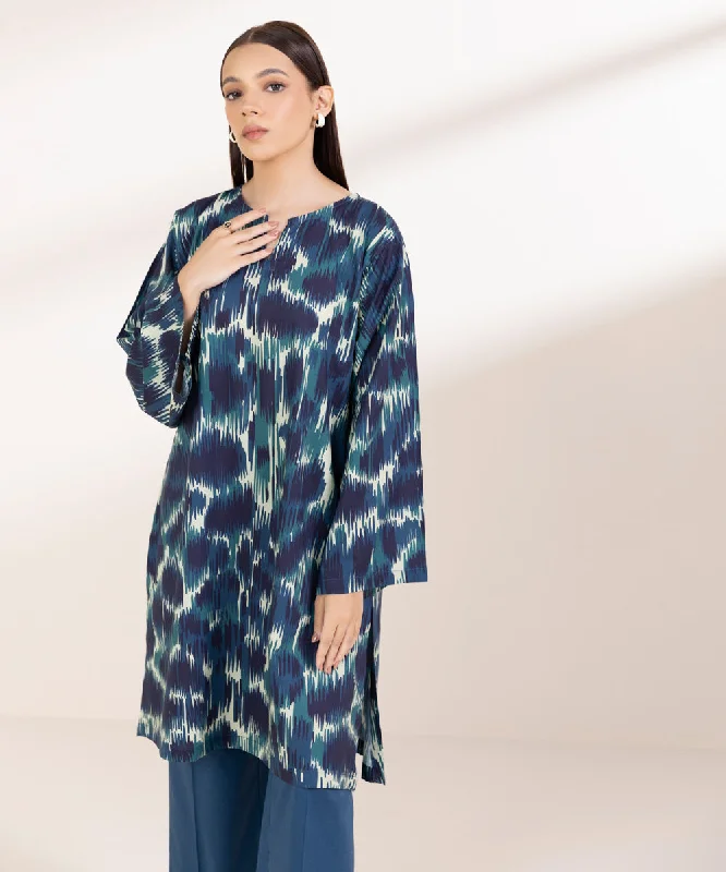 Printed Cotton Viscose Shirt -- Basic T-Shirt Crew Neck Short Sleeve
