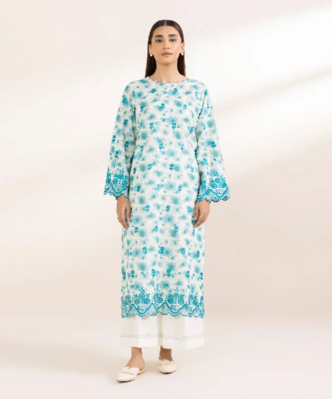 Embroidered Light Khaddar Shirt-- Asymmetrical Pockets Print