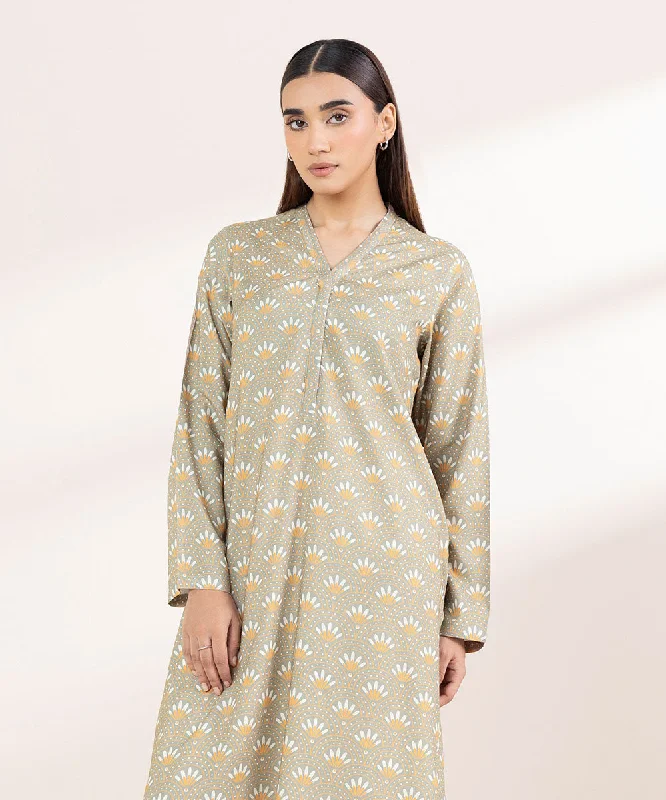 Printed Linen Shirt-- Mesh Blend Leather Blend Suede Blend