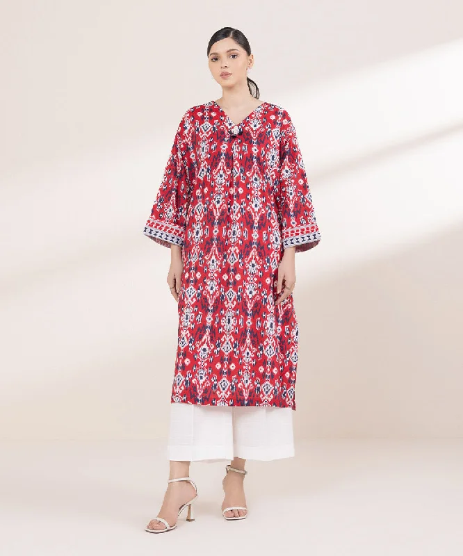 Printed Cotton Viscose Shirt-- V-Neck T-Shirt Long Sleeve Cotton