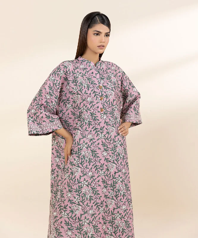 Printed Khaddar Shirt-- Zippered Front Buttoned Front Snap Front
