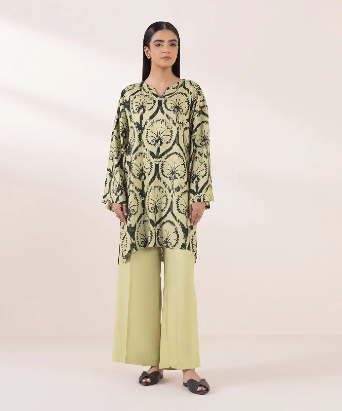 Printed Linen Shirt-- Mesh Canvas Denim
