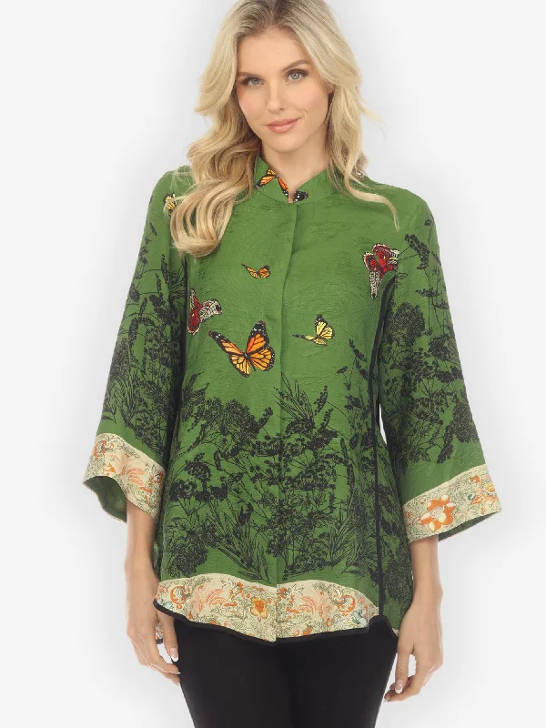 Wild Field Butterfly Tummy Tuck Shirt-- Chenille Blend Fleece Blend Nylon Blend