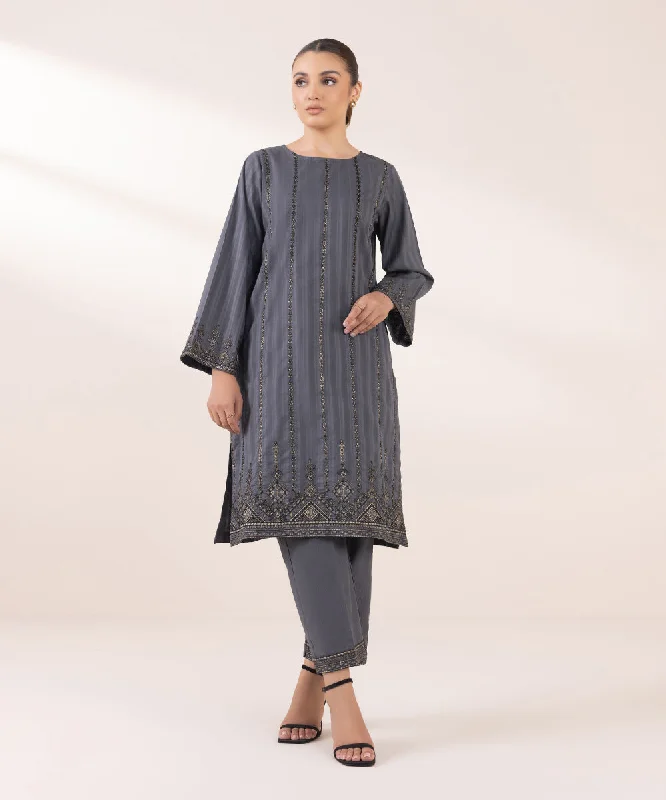 Embroidered Dobby Shirt-- Fleece Nylon Spandex
