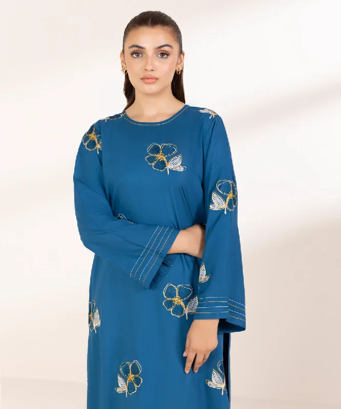Embroidered Linen Shirt-- Silk Blend Satin Velvet