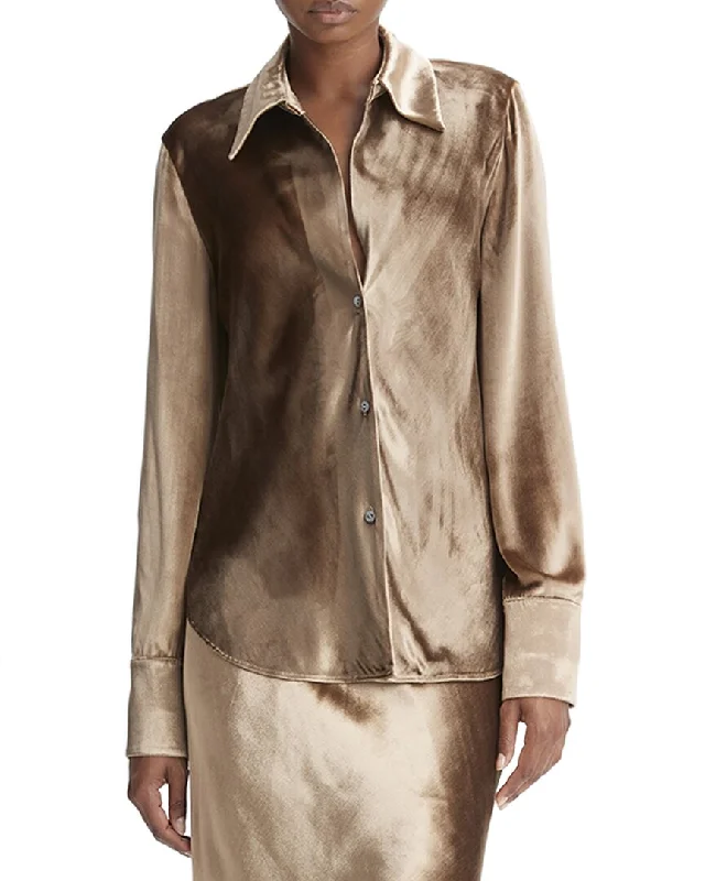 Vince Velvet Bias Silk-Blend Shirt-- Elegant Classic Vintage