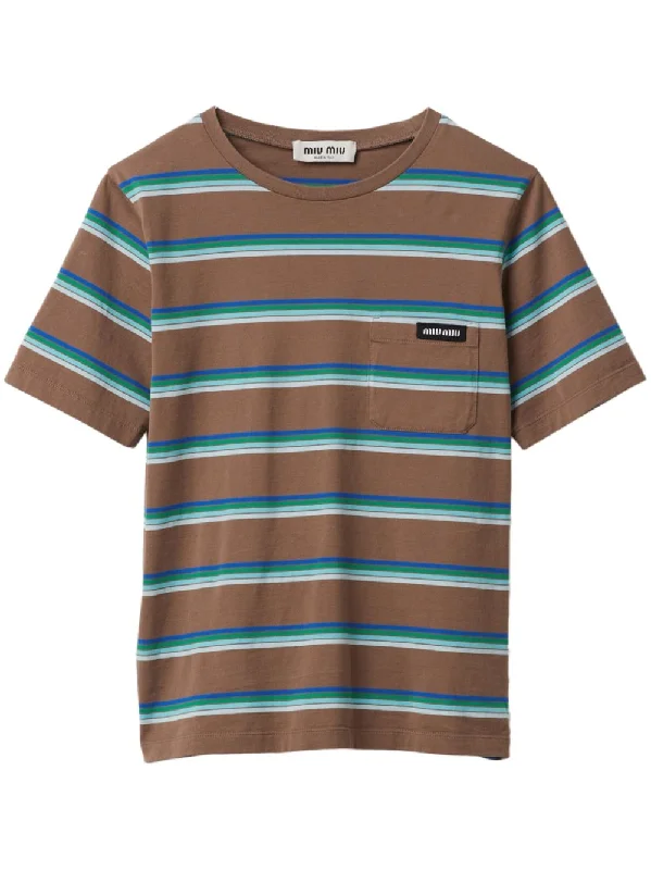 striped cotton T-shirt-- Notch Collar Peter Pan Collar Cowl Neck