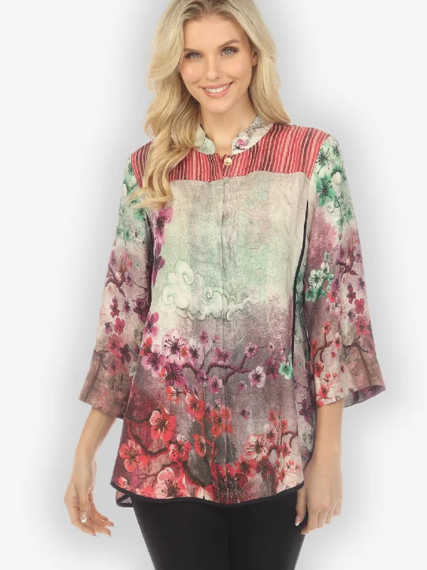 Joy Bloom Border Red Tummy Tuck Shirt-- Chenille Blend Fleece Blend Nylon Blend