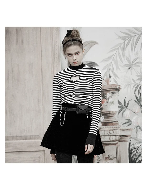 Vertical Collar Love Hollowed Tight Tshirt-- Ribbed Striped Patterned