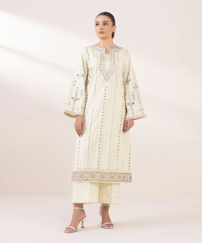 Embroidered Dobby Shirt-- Hooded Caped Shawl Collar