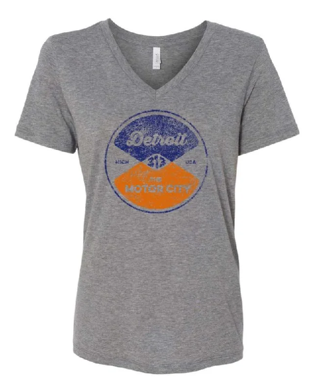 Ladies Relaxed V-neck Detroit Reel T-shirt - Triblend Grey-- Terry Blend Velvet Blend Canvas Blend Ladies Relaxed V-neck Detroit Reel T-shirt - Triblend Grey-- Terry Blend Velvet Blend Canvas Blend