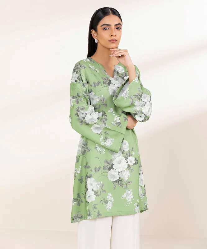 Printed Linen Shirt-- Cashmere Blend Cotton Blend Poly Blend