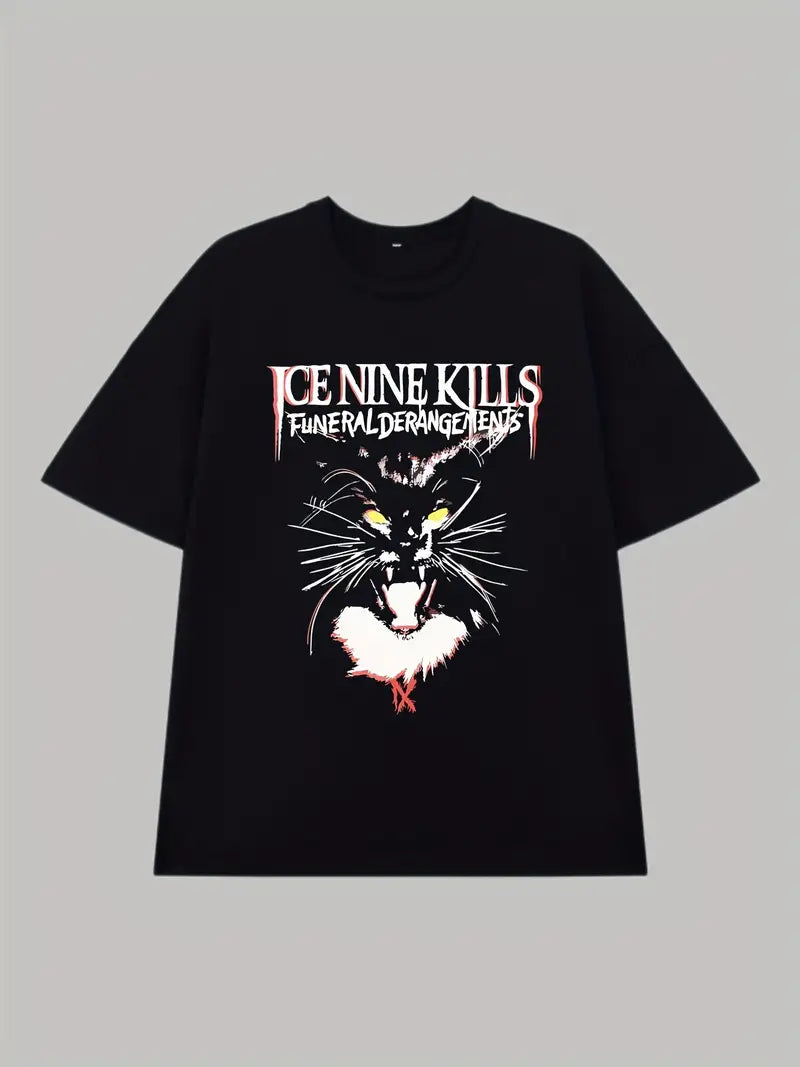 Screaming Cat Shirt Black-- Notch Collar Peter Pan Collar Cowl Neck
