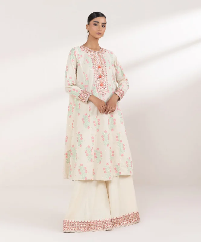 Embroidered Jacquard Shirt-- Asymmetrical Pockets Print