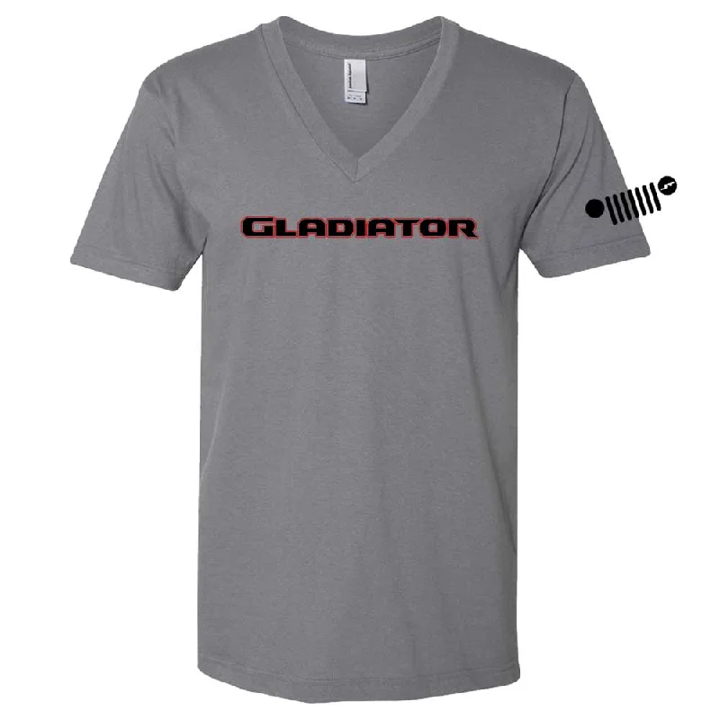 Mens/Unisex V-neck Jeep® Gladiator Red/Black T-Shirt - Slate Grey -- Basic T-Shirt Crew Neck Short Sleeve Mens/Unisex V-neck Jeep® Gladiator Red/Black T-Shirt - Slate Grey -- Basic T-Shirt Crew Neck Short Sleeve