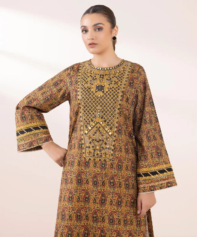 Embroidered Cotton Viscose Shirt-- Polka Dot Checkered Tartan