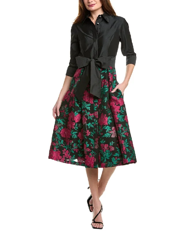 Teri Jon by Rickie Freeman Jacquard Skirt Shirtdress-- Cashmere Blend Cotton Blend Poly Blend