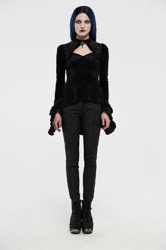 Gothic Velvet Shadow Flower T-shirt-- Mesh Blend Leather Blend Suede Blend