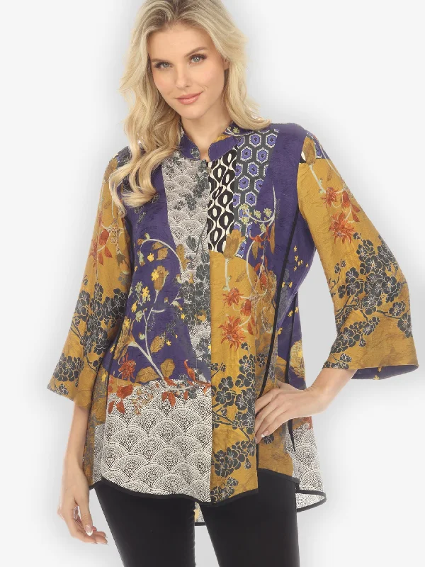 Bohemian Mixed Art Tummy Tuck Shirt-- Terry Blend Velvet Blend Canvas Blend