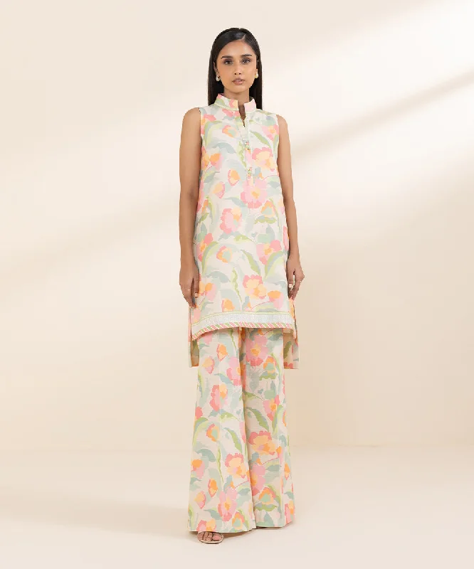 Printed Khaddar Shirt-- Front Pockets Side Pockets Patch Pockets