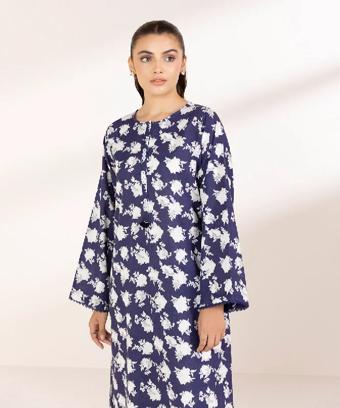 Printed Lawn Shirt-- Hooded Caped Shawl Collar