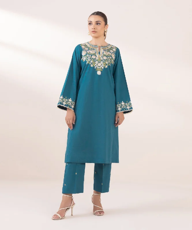 Embroidered Cotton Shirt-- Satin Blend Silk Blend Wool Blend