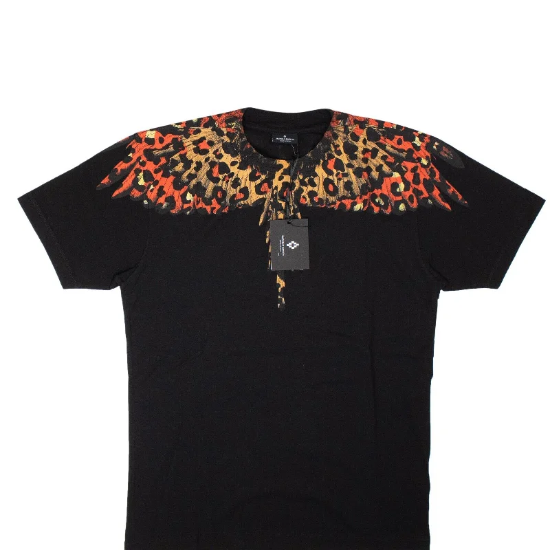 Marcelo Burlon Wings T-Shirt - Black/Leopard-- Mesh Blend Leather Blend Suede Blend