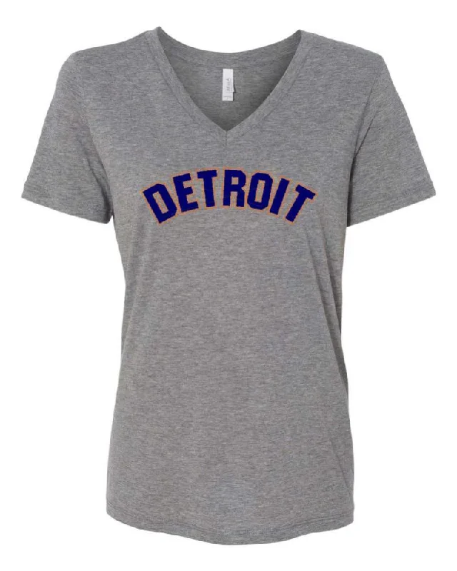Ladies Relaxed V-neck Detroit Bend 2 color T-shirt - Triblend Grey-- Jersey Fabric Tulle Fabric Batik Fabric
