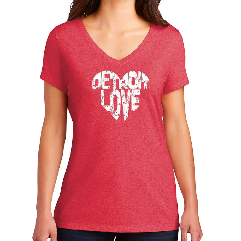 Ladies Relaxed V-neck Detroit Love T-shirt - Triblend Red-- Spandex Blend Rayon Blend Denim Blend Ladies Relaxed V-neck Detroit Love T-shirt - Triblend Red-- Spandex Blend Rayon Blend Denim Blend