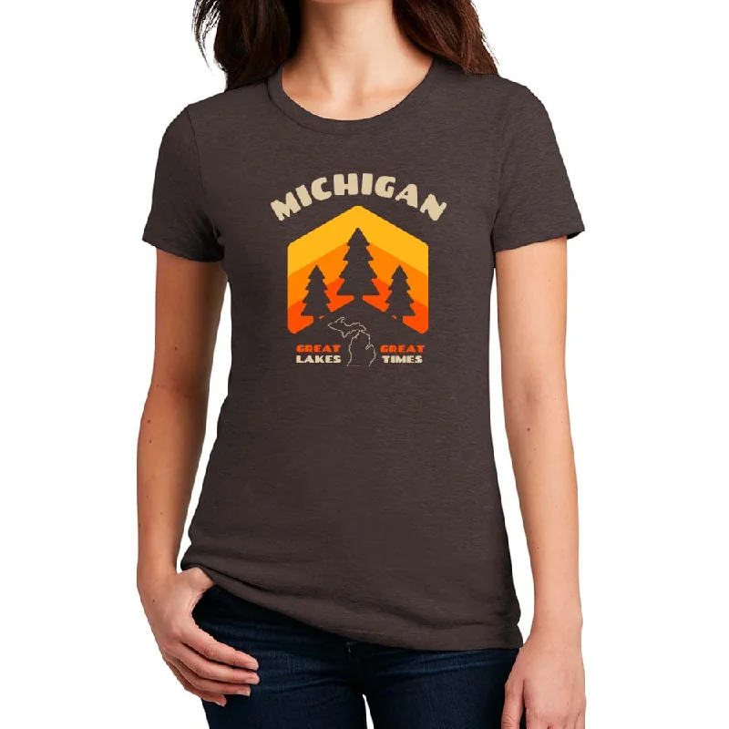 Ladies Michigan Pines T-shirt - Heather Brown-- Faux Fur Fabric Real Fur Fabric Shearling Fabric