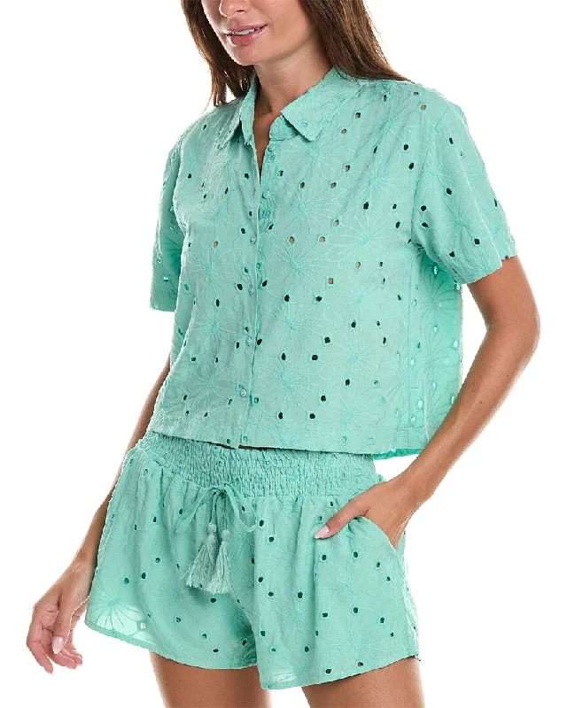 Ocean Drive Floral Shirt-- Collared T-Shirt Boat Neck A-Line
