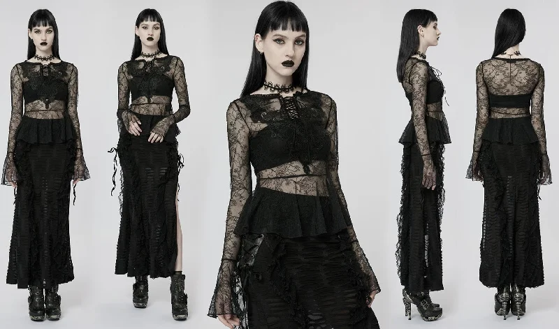Gothic Single-Layer Light Lace Perspective T-Shirt-- Sequined Glittery Shiny
