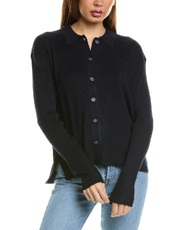 Splendid Georgie Cashmere-Blend Polo Shirt-- Zippered Front Buttoned Front Snap Front