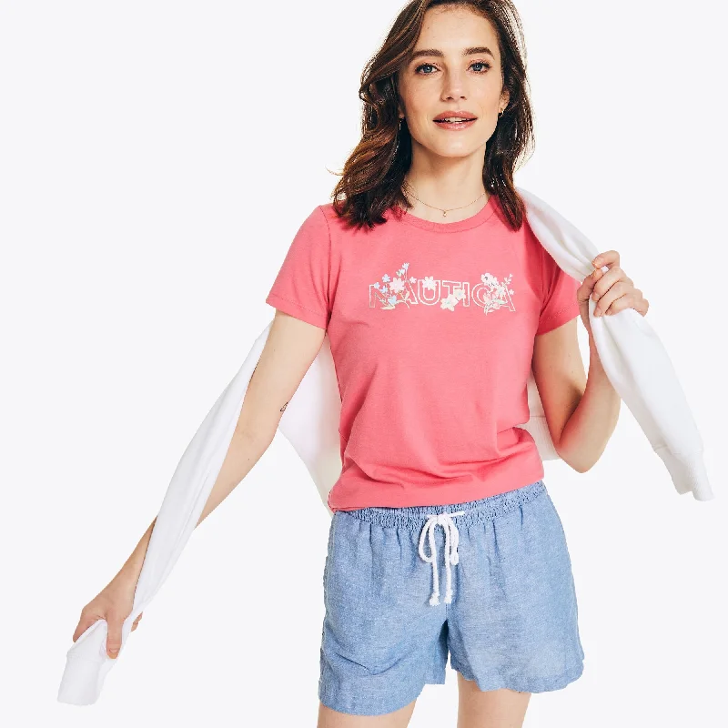 Nautica Womens Sustainably Crafted Floral Foil Logo T-Shirt-- Rayon Fabric Velvet Fabric Corduroy Fabric Nautica Womens Sustainably Crafted Floral Foil Logo T-Shirt-- Rayon Fabric Velvet Fabric Corduroy Fabric