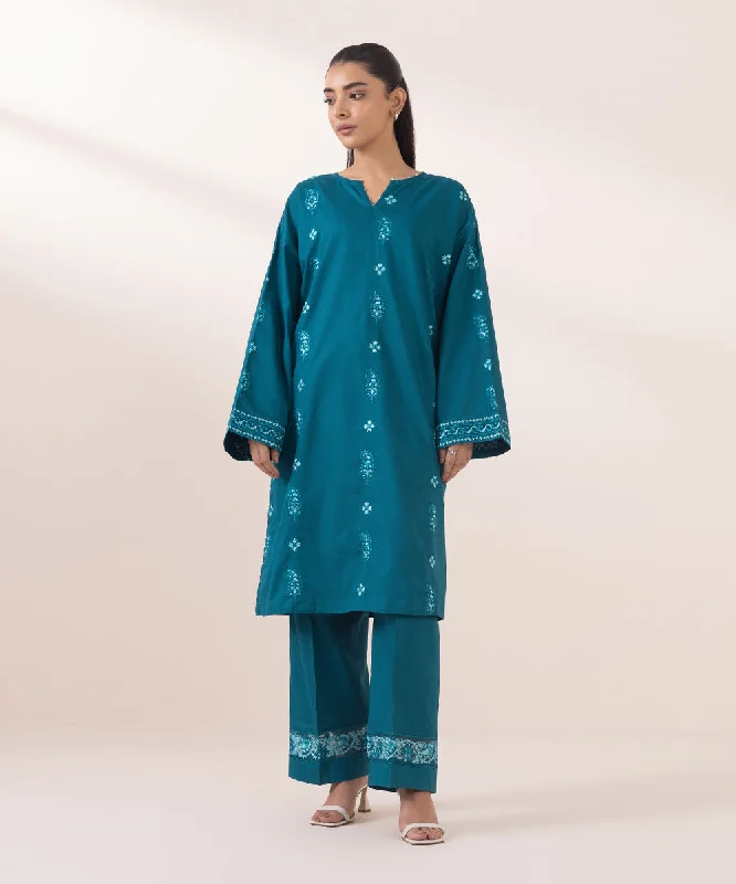 Embroidered Cambric Shirt-- Mesh Blend Leather Blend Suede Blend