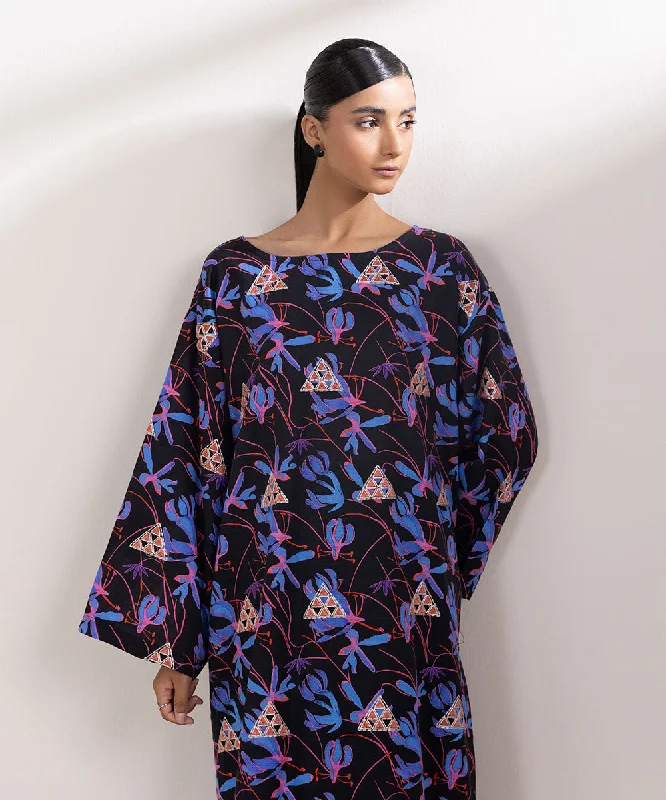 Embroidered Light Khaddar Shirt-- Hooded Caped Shawl Collar