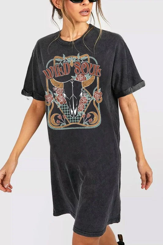 Wild Soul Mineral Graphic T-Shirt Dress-- Chenille Brocade Lace