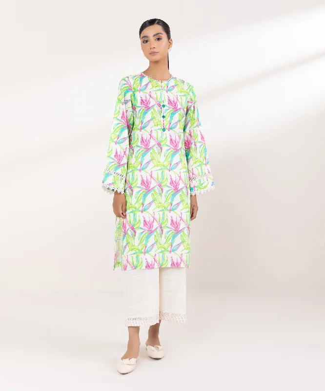 Printed Light Khaddar Shirt-- Chenille Brocade Lace