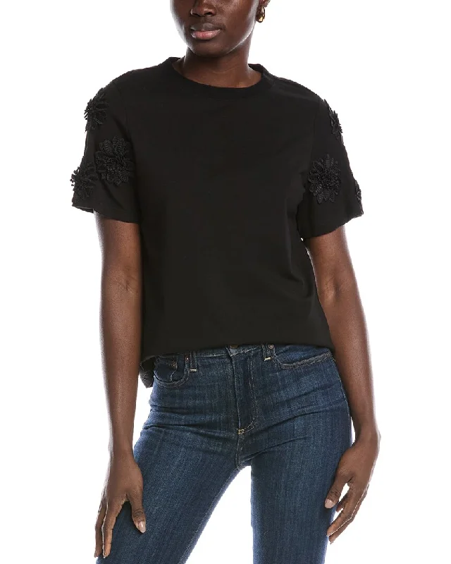 Gracia Flower T-Shirt-- Notch Collar Peter Pan Collar Cowl Neck
