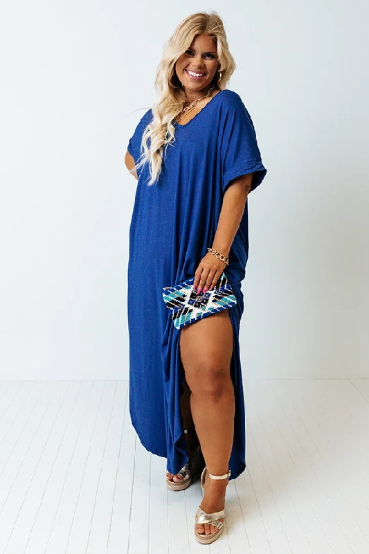 Just My Type T-Shirt Maxi In Royal Blue Curves-- Plaid T-Shirt Polka Dot Checkered