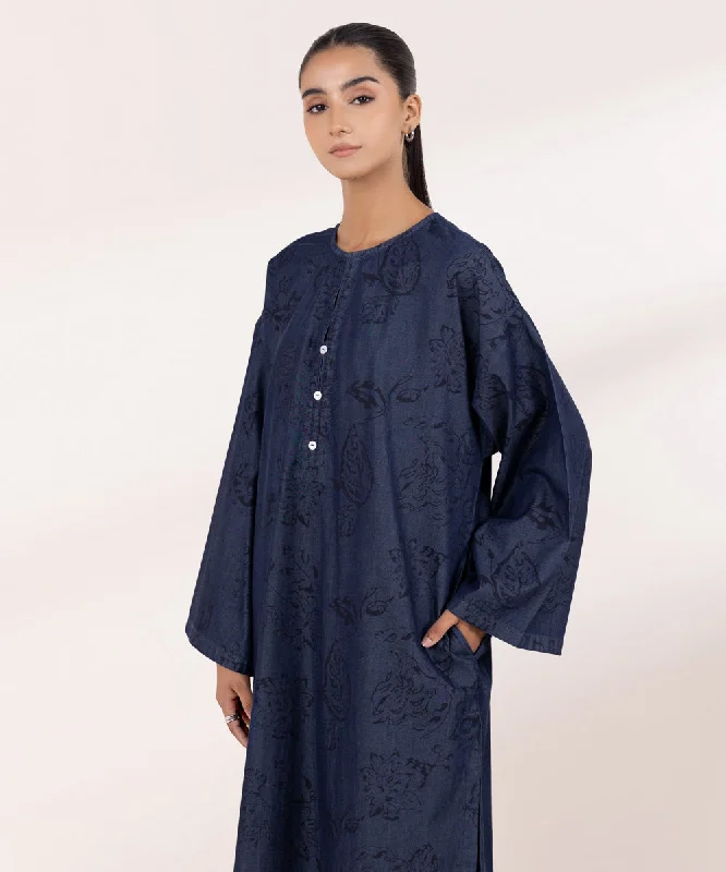 Printed Denim Shirt-- Print Jacquard Patchwork