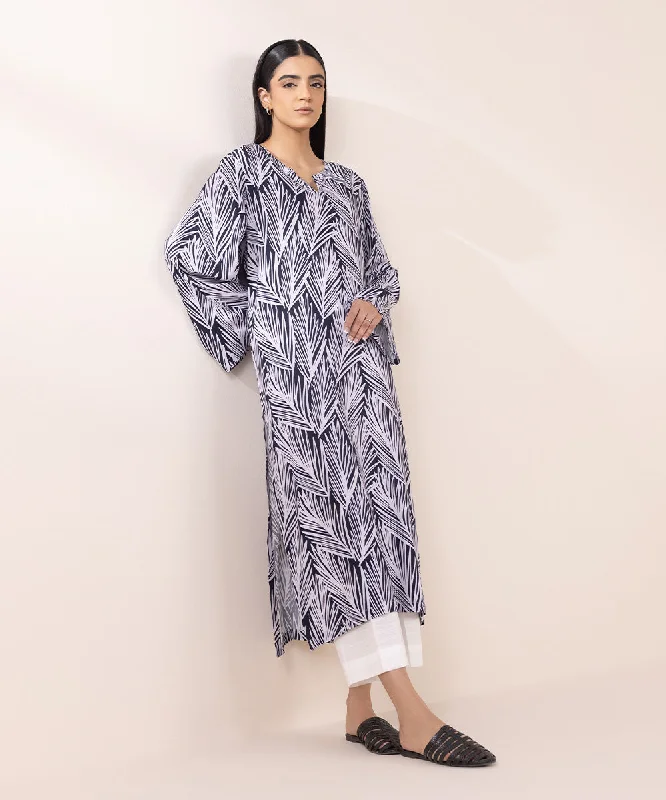 Printed Linen Shirt-- Embroidered Appliqued Beaded