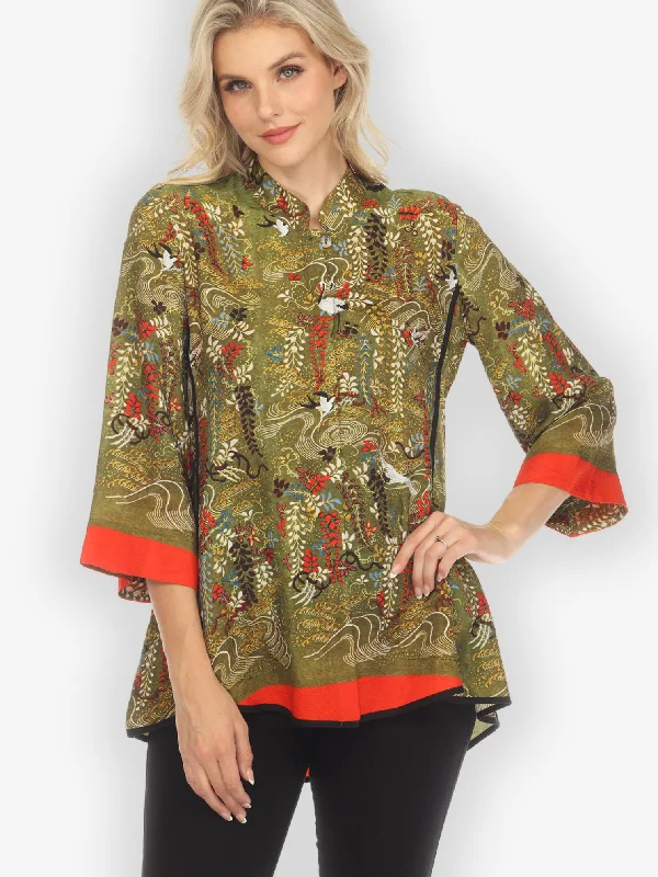 Wisteria Long Life Tummy Tuck Shirt-- Striped Floral Plaid