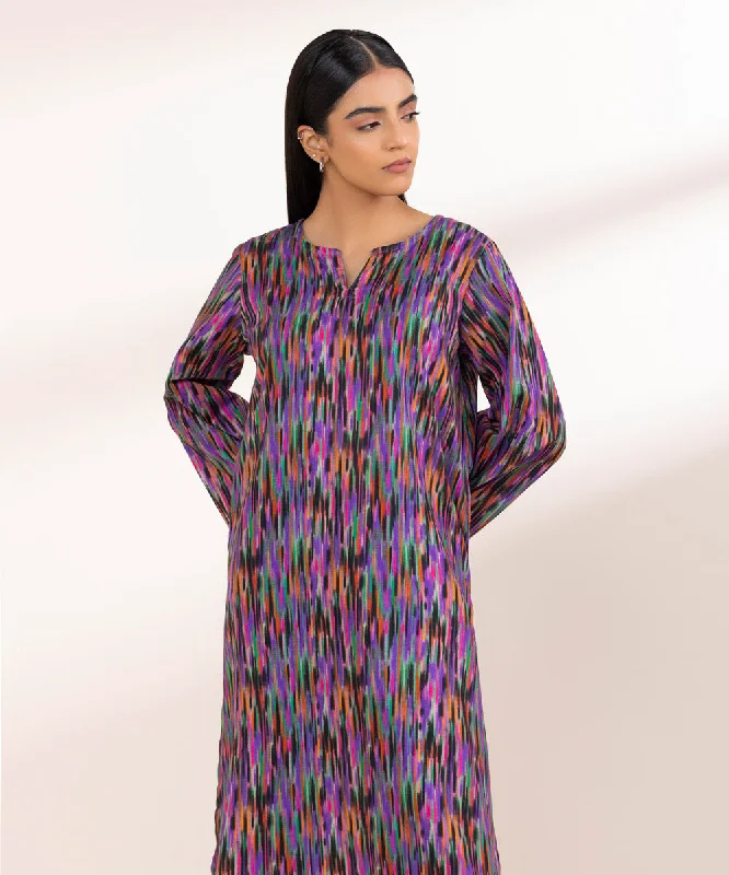Printed Khaddar Shirt-- Fleece Fabric Down Fabric Feather Fabric