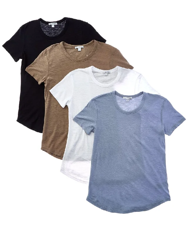 James Perse Set of 4 Sheer Slub T-Shirt-- Lace Blend Ribbed Blend Corduroy Blend