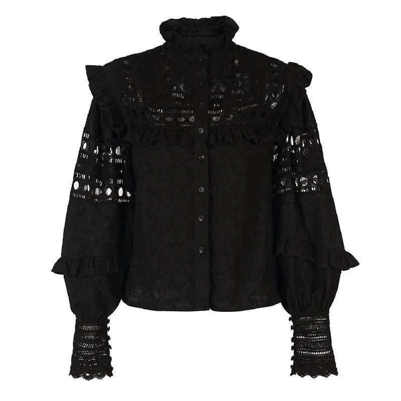 Women's Danielle Shirt In Black-- Fleece Nylon Spandex