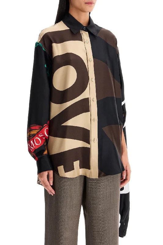 Moschino Silk Patchwork Shirt-- Houndstooth Herringbone Solid