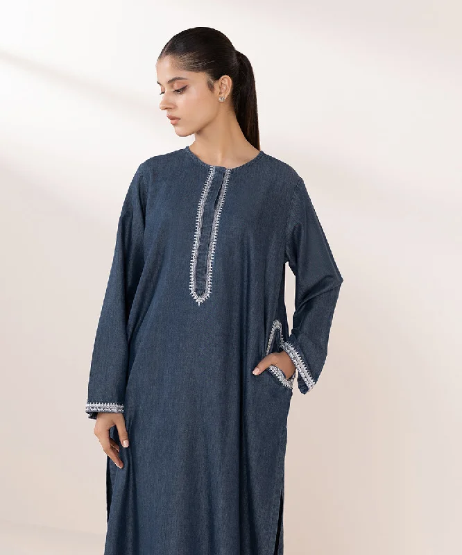 Embroidered Denim Shirt-- Thin T-Shirt Open Front Quick Dry