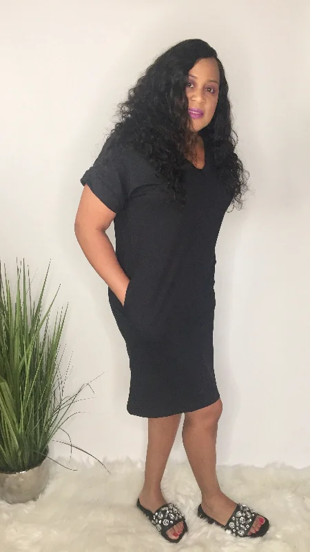 Simple and sassy | t shirt dress (black) -- Basic T-Shirt Crew Neck Short Sleeve